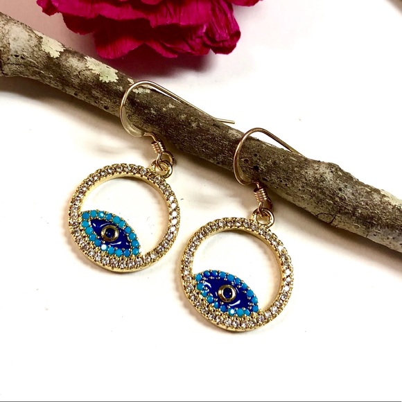 Evil Eye Earrings, Hamsa, Protection, Minimalist - Picture 2 of 13